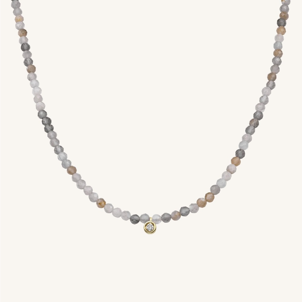 14k Solid Gold Natural Moonston Diamond Necklace